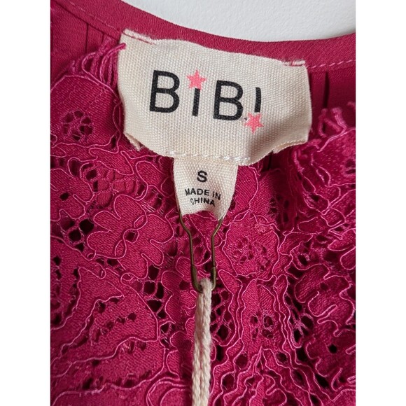 NWT Bibi Pleated Tank Top Lace Top Size Small Spaghetti Straps Raspberry Pink - Picture 2 of 14
